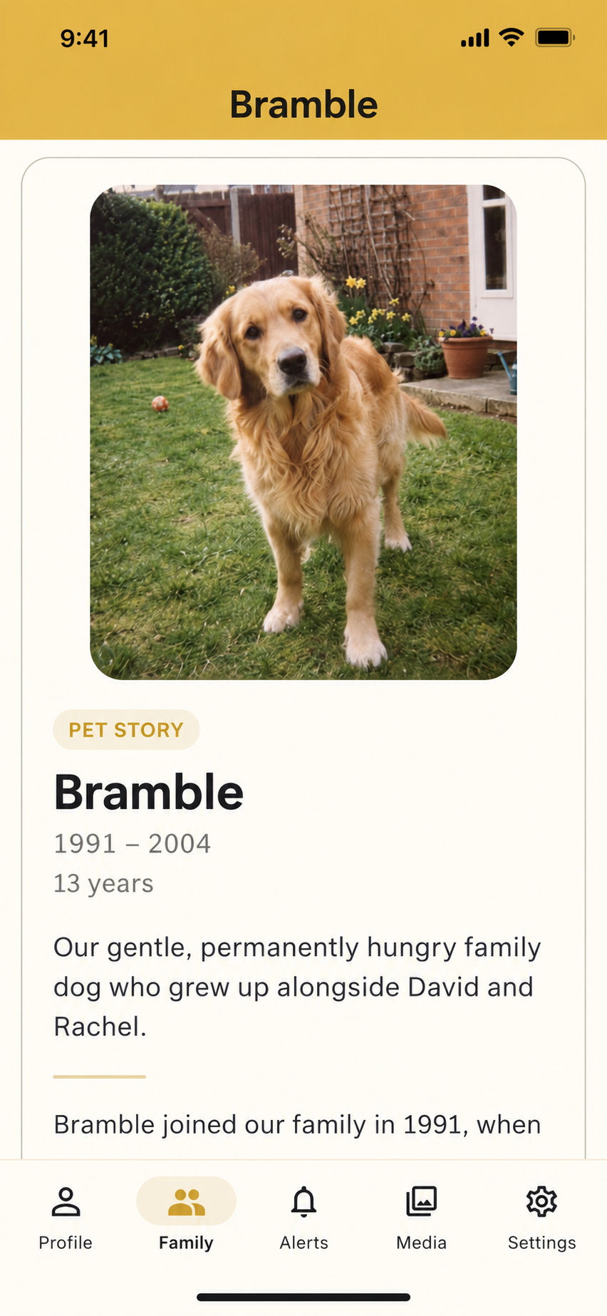 Bramble Pet Story inside the My Story app