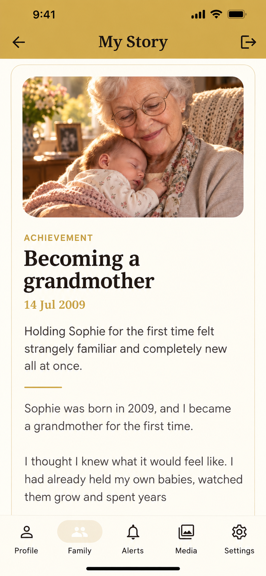 An opened achievement memory in the My Story app